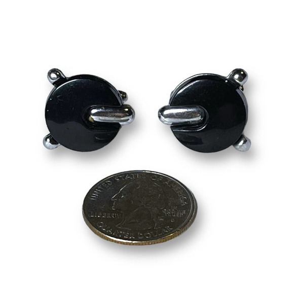 Vintage Cufflinks Men’s Silver Tone Black Glass Art Deco Unsigned - Picture 6 of 6